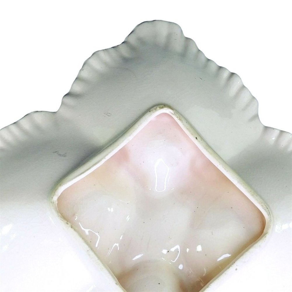 Dish Divided with Handle Pink Opalescent Gold Leaf Accents Collectible Vintage - Picture 8 of 9